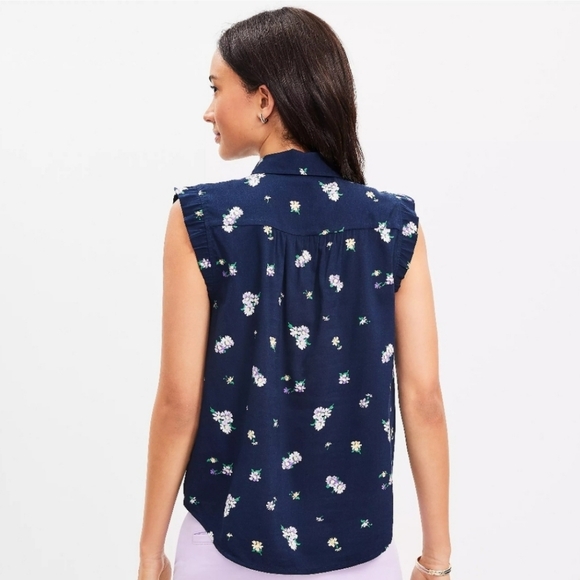 Loft Daisy Collared Ruffle Henley Top - Picture 2 of 6